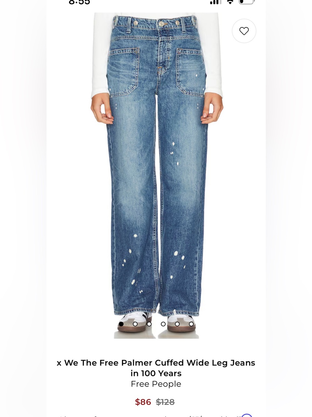 We The Free Palmer Cuffed Wide Lag Jeans in 100 Years Size 29
